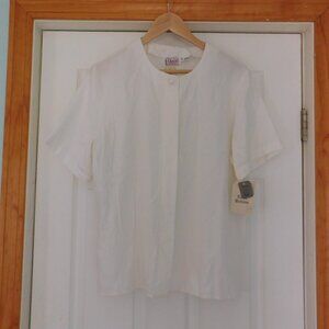 Vtg Orvis‎ Button Blouse Womens 14 Top Short Sleeve Ivory Made in USA NWT